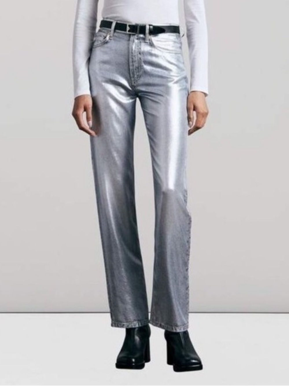 ✅ rag & bone Metallic Silver Straight-Leg lightweight Jeans Size 26